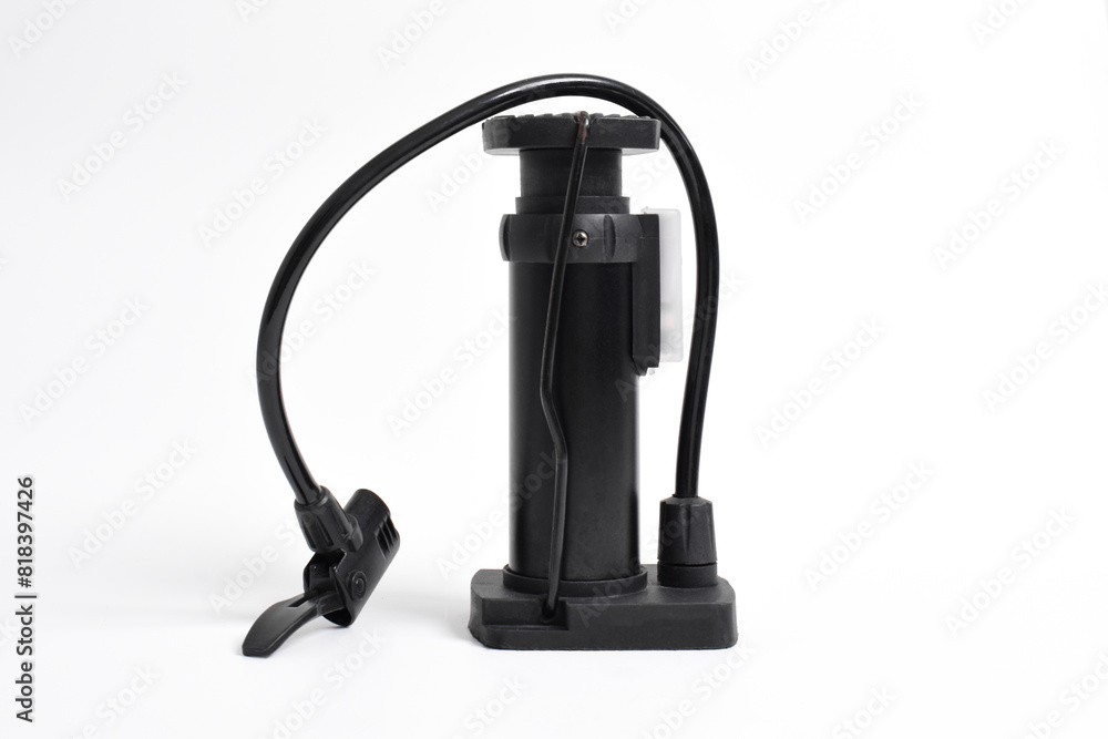 Bicycle pump isolated on white background. Portable air pump Bicycle pump isolated on white background. Portable air pump