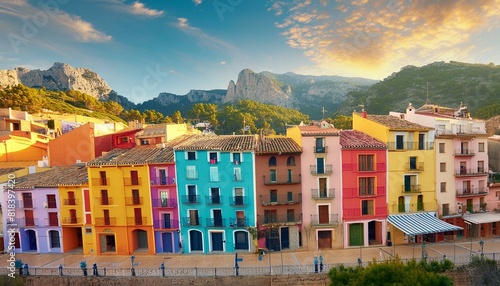 A town in the interior of the Valencian Community with its charming houses painted in fun colors, the people are young next to older people who are telling experiences lived the village is medium size