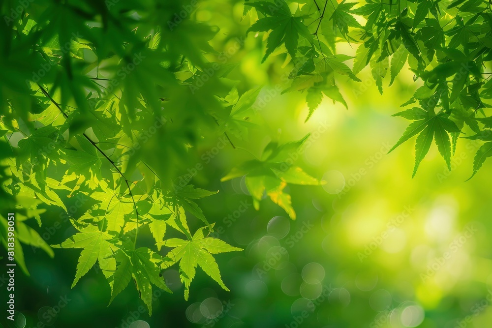 The background image that is green, the colors of the autumn leaves are perfect, suitable for seasonal use - generative ai The background image that is green, the colors of the autumn leaves are perfect, suitable for seasonal use - generative ai