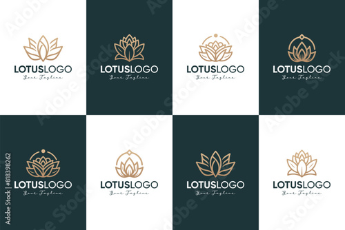 Set of lotus floral flower ornament abstract beauty luxury logo design template