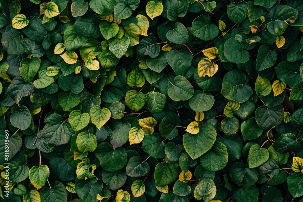The background image that is green, the colors of the autumn leaves are perfect, suitable for seasonal use - generative ai The background image that is green, the colors of the autumn leaves are perfect, suitable for seasonal use - generative ai