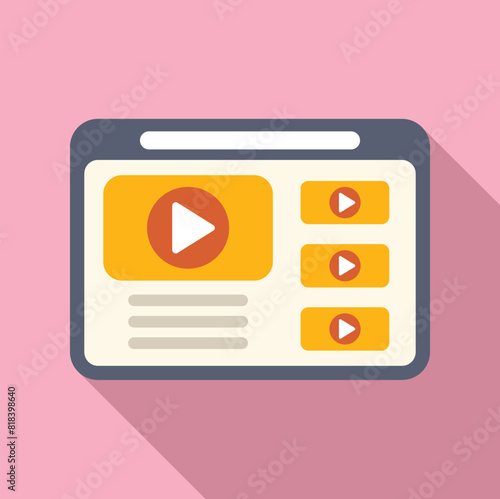 Flat design illustration of a video streaming platform interface with play buttons on a pink background