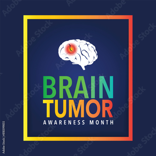 Brain Cancer awareness month is observed each year in May. it is an overgrowth of cells in the brain that forms masses called tumors. They can disrupt the way body works. Vector illustration.