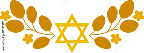 Decorative star of David floral design in golden colors