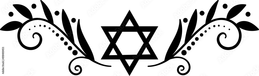 Star of David vignette decorated with floral branches Star of David vignette decorated with floral branches
