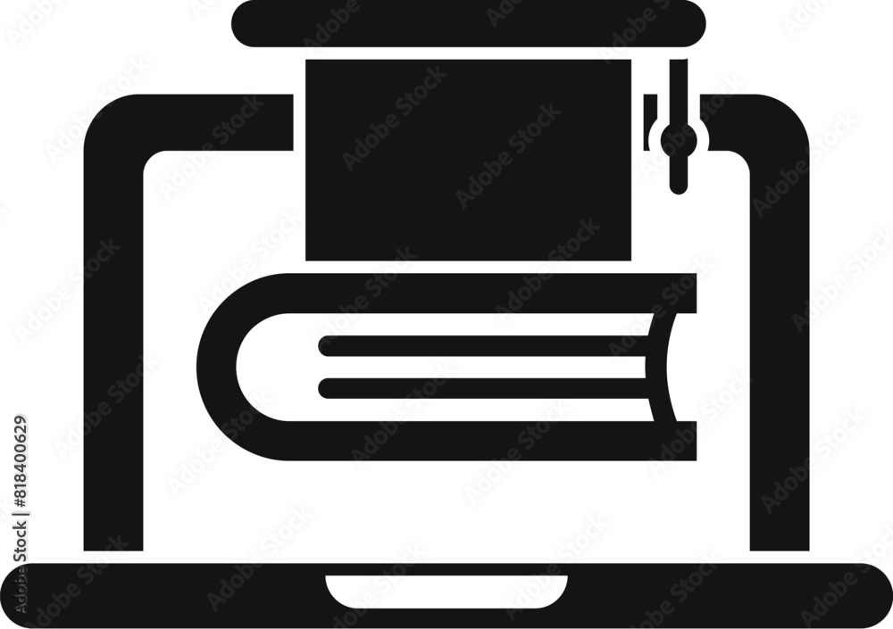 Obraz premium Bold vector icon illustrating a laptop with a book, symbolizing digital learning and online education