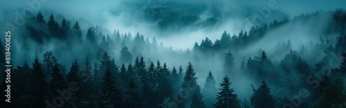 Majestic Black Forest Mountainscape with Mystical Fog and Silhouetted Trees