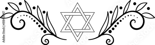 Judaism decorative element with David star and floral vignette