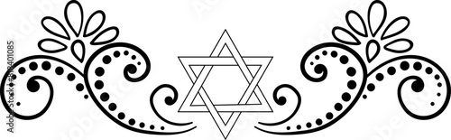 Star of David with oriental floral elements. Vector decorative element