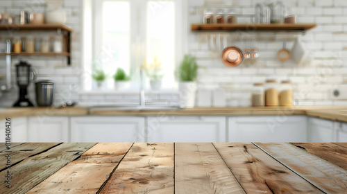 Grunge natural wooden table top with copy space for product advertising over blurred kitchen background at home PHOTOGRAPHY 