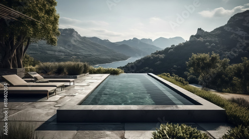 Beautiful infinity pool overlooking a picturesque mountain landscape