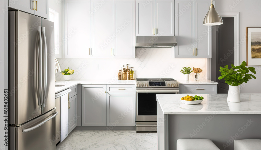 Beautiful modern kitchen with white marble countertops Beautiful modern kitchen with white marble countertops