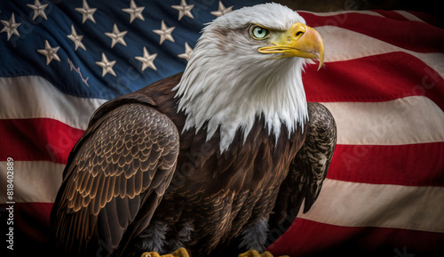 American eagle on USA flag. Memorial Day, 4th of July, Independence Day, Celebration Concept