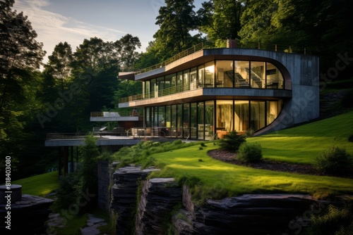 Harnessing the Earth's Warmth: An Eco-Friendly Geothermal Home Amidst Verdant Scenery © aicandy