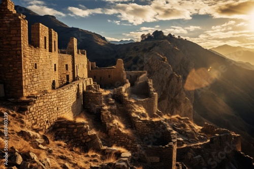 The Enigmatic Beauty of a Crumbling Mountain Fortress at Dusk