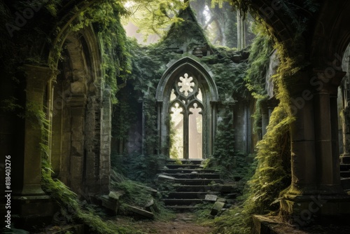 The Silent Echoes of Time: An Abandoned Monastery Reclaimed by Nature Under the Moon's Soft Glow