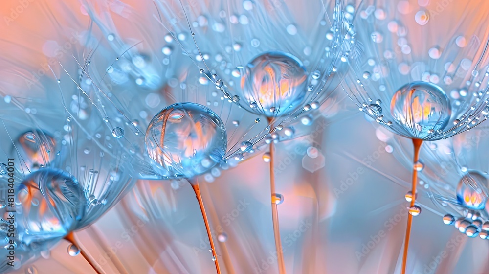 Water droplets on a dandelion seed, with space for duplication Water droplets on a dandelion seed, with space for duplication