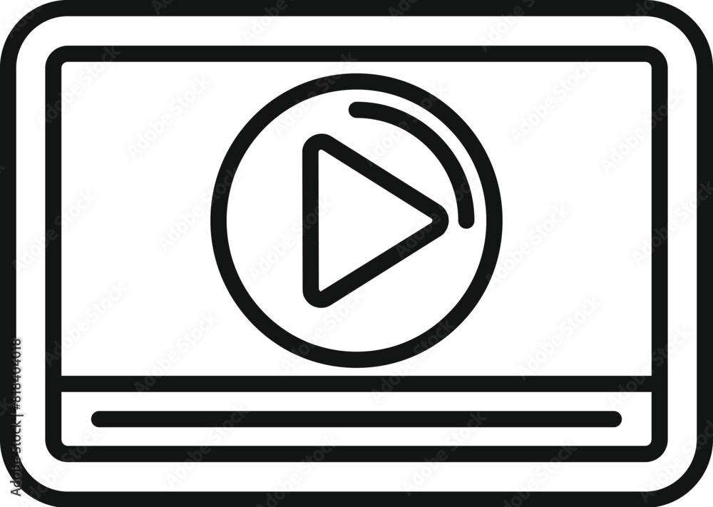 Black and white vector outline of a video play icon on a screen, suitable for web use Black and white vector outline of a video play icon on a screen, suitable for web use