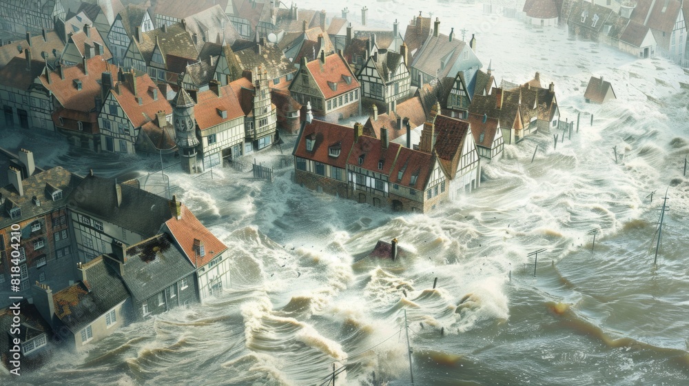 Coastal Town Flooding: Impact of Rising Sea Levels Illustration Stock ...