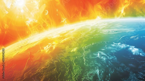 Illustration of Greenhouse Effect: Gases Trapping Heat in Earth's Atmosphere