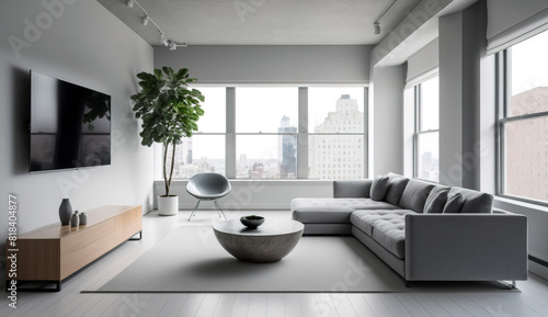 Beautiful minimalist living room with sleek furniture