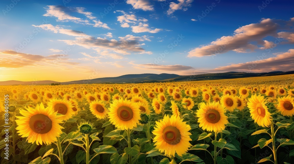 Fototapeta premium Vibrant sunflower field under blue sky