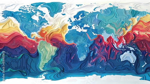 Ocean Current Map Showing Temperature Impact on Marine Currents and Climate Patterns photo