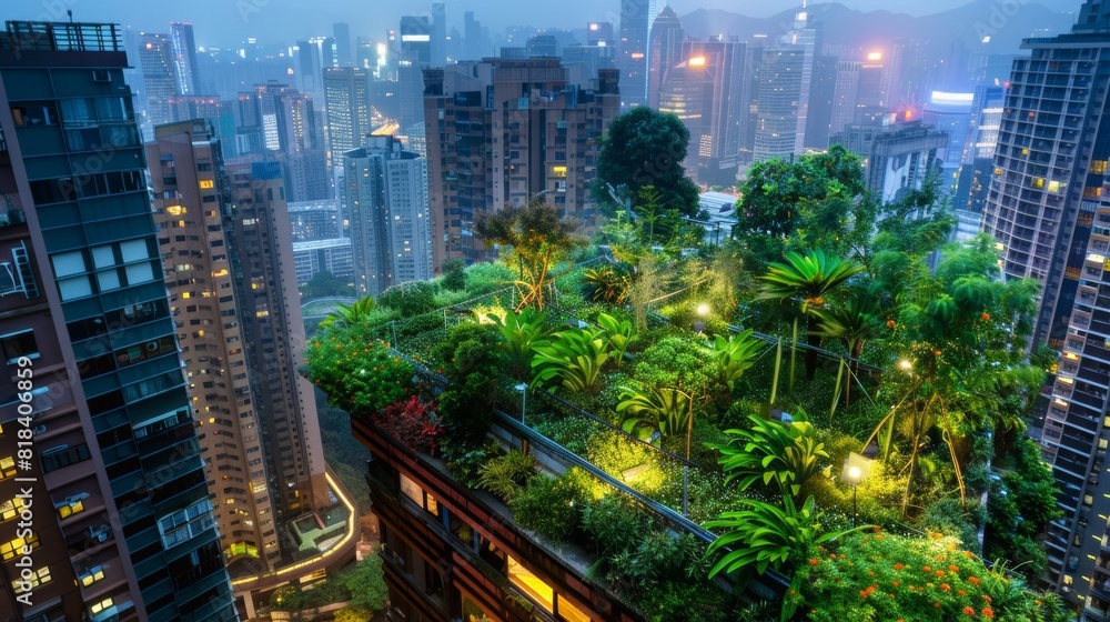 Obraz premium Rooftop Urban Garden: Green Solutions for Global Warming Mitigation