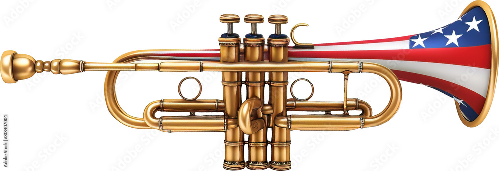 Fototapeta premium Trumpet with American flag colors over white transparent background