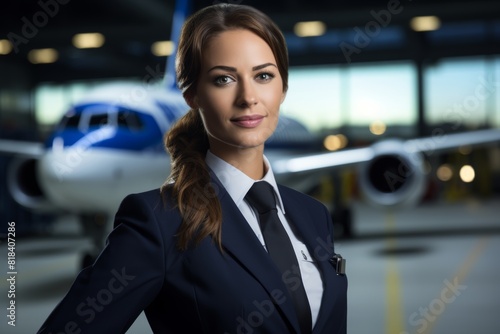 Wallpaper Mural Industrial Elegance: A Professional Female Executive Overlooks the Dynamic Operations of an Air Cargo Hub Torontodigital.ca