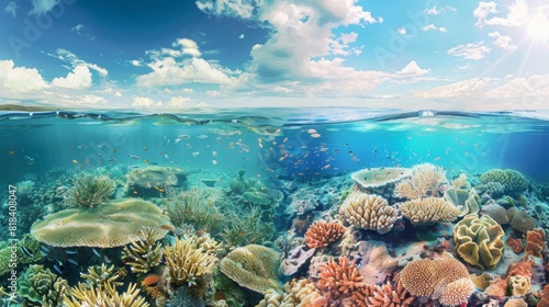 Coral Reef Ecosystem Transformation  From Vibrant Diversity to Bleached Devastation