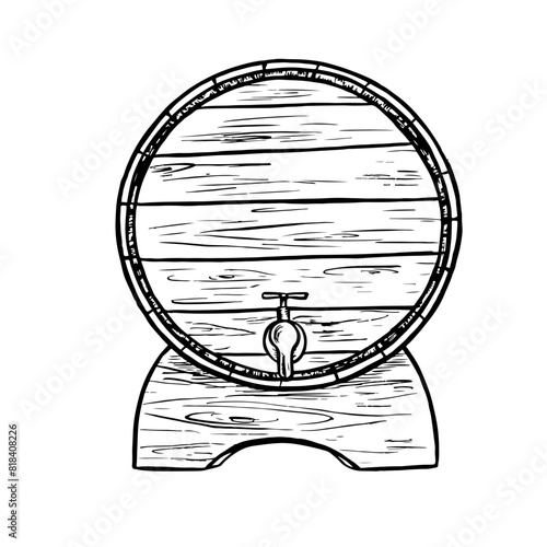 Vector wooden barrel. Hand drawn vintage illustration in engraved style. Alcohol, wine, beer or whiskey old wood keg. Great for pub or restaurant menu, label, poster, logo.