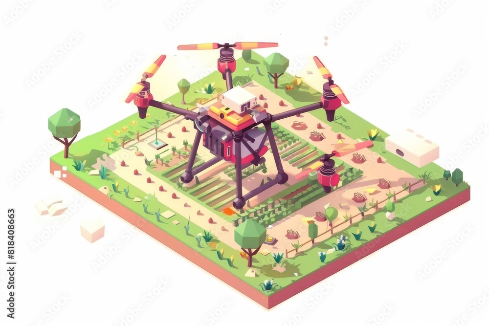 Innovative isometric farm designs integrate unmanned vector technology for precision agriculture and sustainable farming on vast agricultural lands