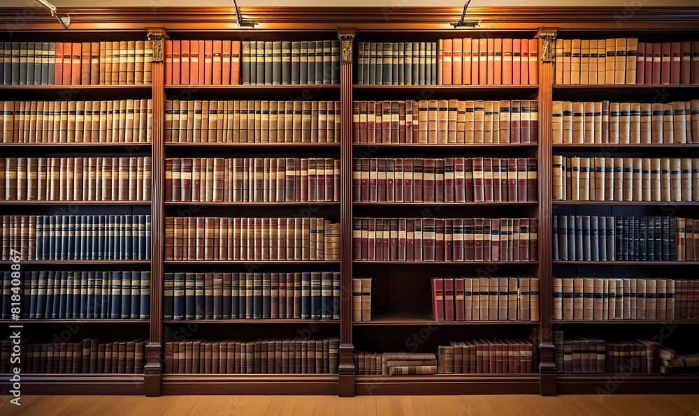 Luxury library interior with bookshelf and lighting in the evening Luxury library interior with bookshelf and lighting in the evening