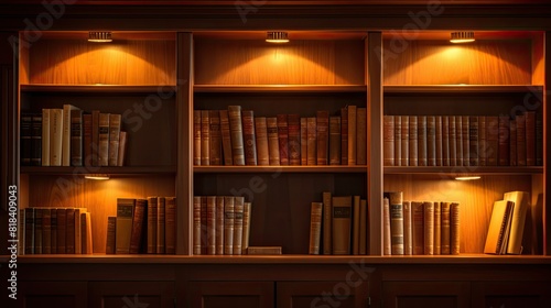 Vintage bookshelf in warm ambient light