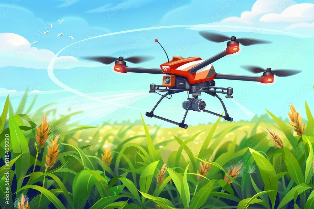 Smart farming integrates modern drone technology with high tech health illustrations in vast fields for innovative crop cultivation Smart farming integrates modern drone technology with high tech health illustrations in vast fields for innovative crop cultivation