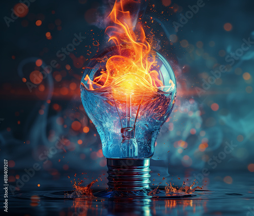 The explosion of colorful paint on an electric light bulb symbolizes creativity and innovation. © amirfaoezan
