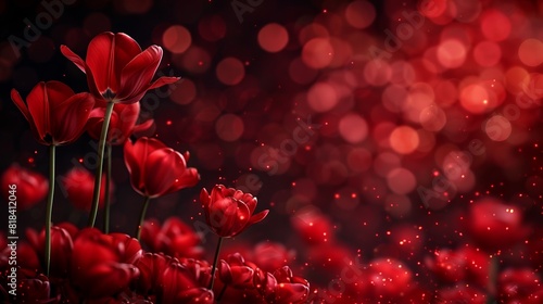 Beautiful red tulips framing a dark background with magic sparkling atmosphere.  © Elle Arden 