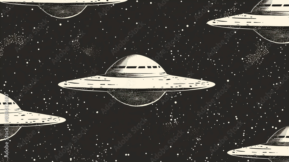Group of Flying Saucers in Black and White Group of Flying Saucers in Black and White