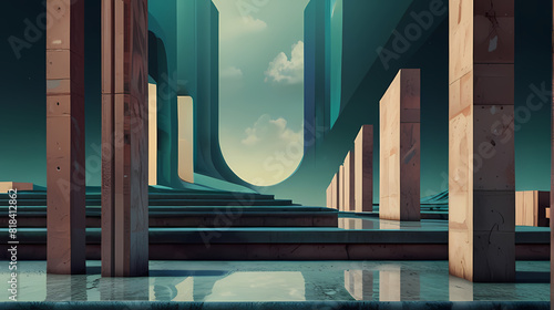 abstract background featuring surreal architectural elements photo