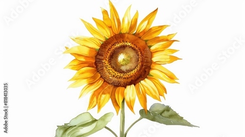 Watercolor sketch of a sunflower reaching towards the sun with its golden petals and rich brown center