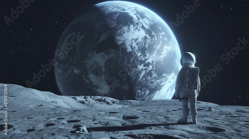 Astronaut Standing on Moons Surface