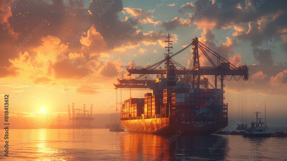 Load containers in cargo ship with industrial crane. Load containers in cargo ship with industrial crane.