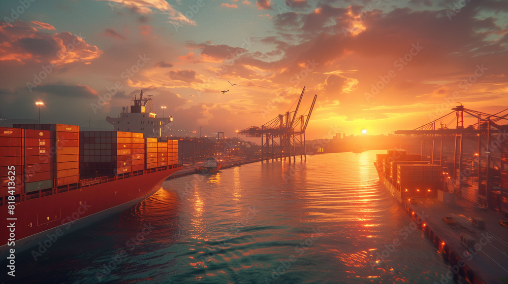 Load containers in cargo ship with industrial crane. Load containers in cargo ship with industrial crane.