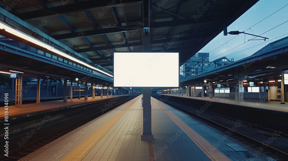 Naklejka premium Train Station Platform With Blank Sign