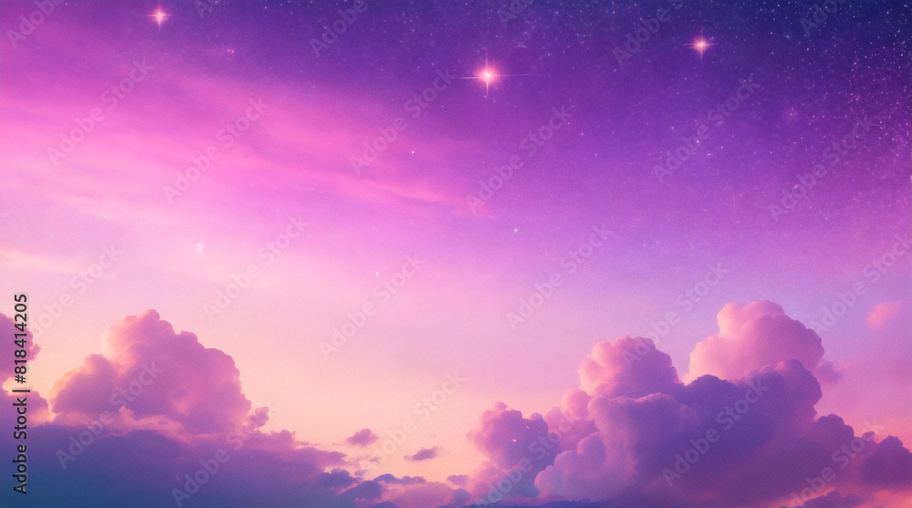 Obraz premium Rainbow unicorn pastel background with glitter stars. Pink fantasy sky. Holographic space with bokeh. Fairy iridescent gradient backdrop. Vector 