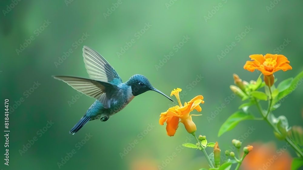 Naklejka premium A hummingbird is sucking nectar