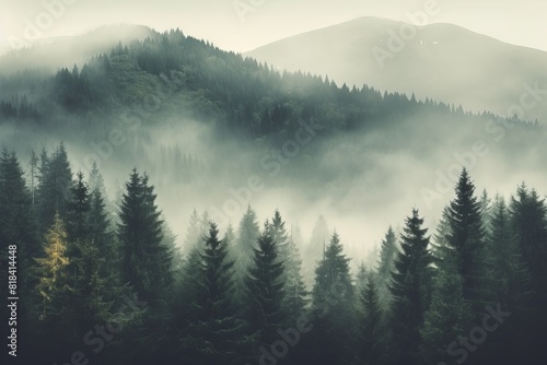 Foggy mountain landscape with forest © MahmudulHassan