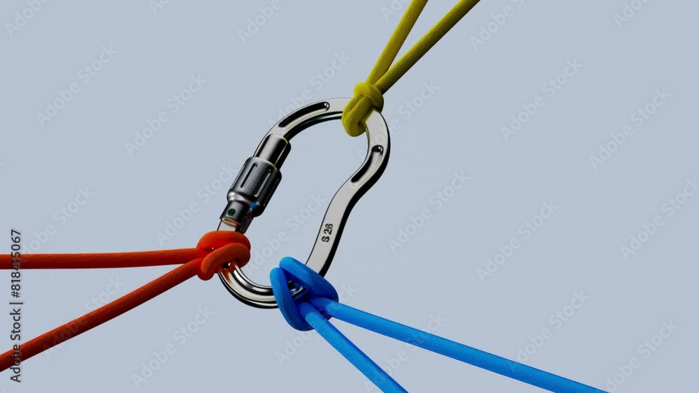 Climbing carabiner safety check, closeup of ropes Climbing carabiner safety check, closeup of ropes