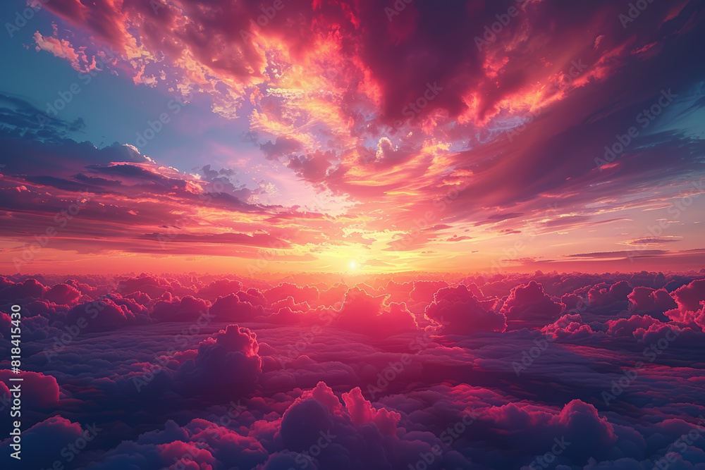 A breathtaking sunset painting the sky in hues of orange and pink, casting a warm glow over the horizon. Concept of natural beauty and serenity. Generative Ai.